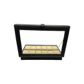 12-Slot Black Synthetic Leather Watch Display Case