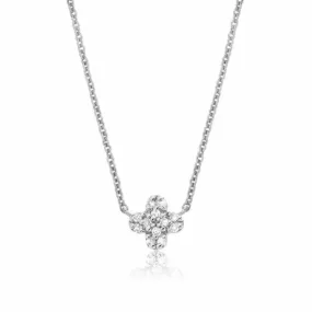 14k White Gold Petite Clover Pavé Diamond Necklace