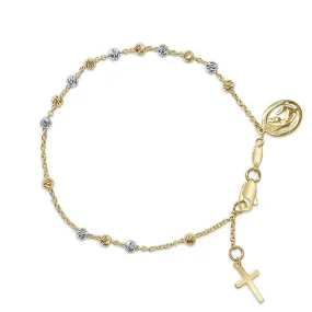 14KTT MOTHER MARY W/ CROSS ROSARY BEADED BR  (BRTG54-7.5-14K)