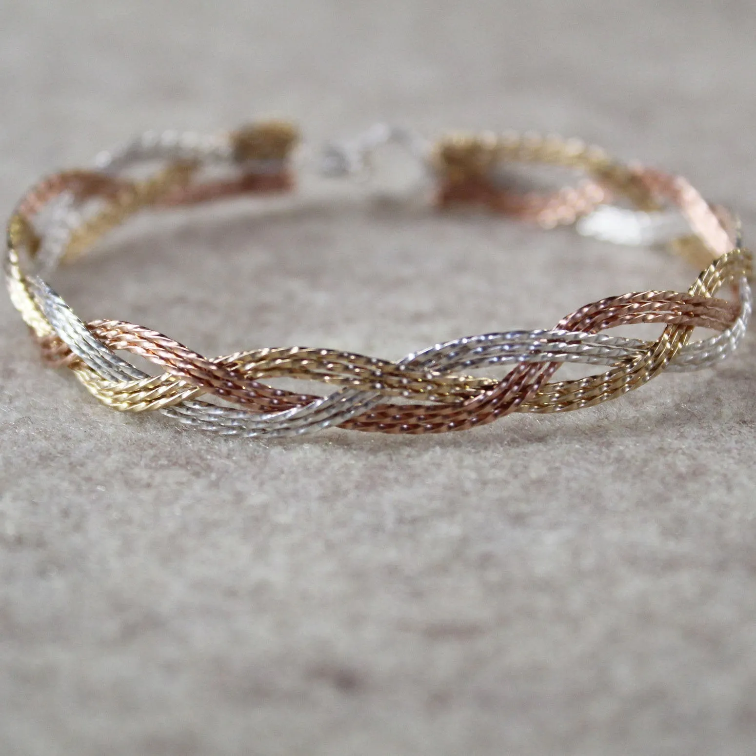 9-strand Tricolor Braid Rose Yellow & Silver Twist Wire Woven Bracelet