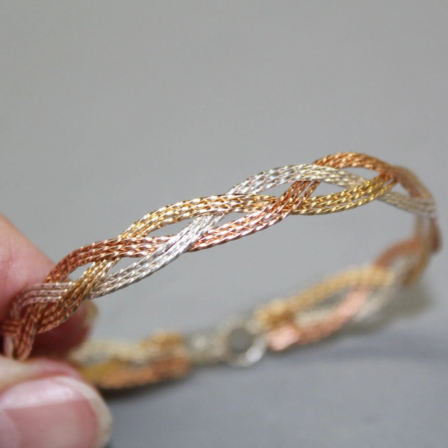 9-strand Tricolor Braid Rose Yellow & Silver Twist Wire Woven Bracelet