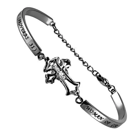 Adjustable CZ Cross Bracelet Women Of God