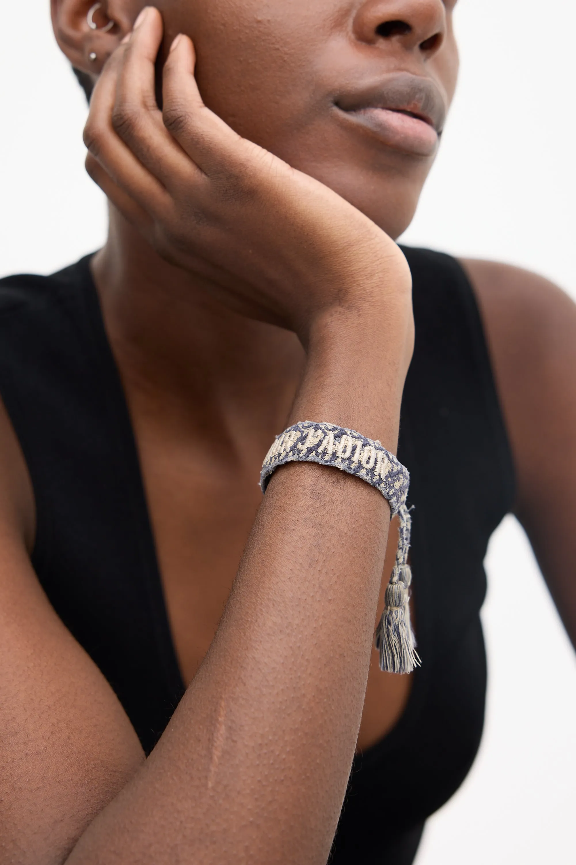 Blue & Beige Cotton J'Adior Woven Bracelet