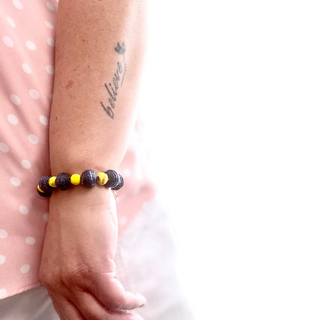 BRACELETS - Denim Beads with custom butterfly charm