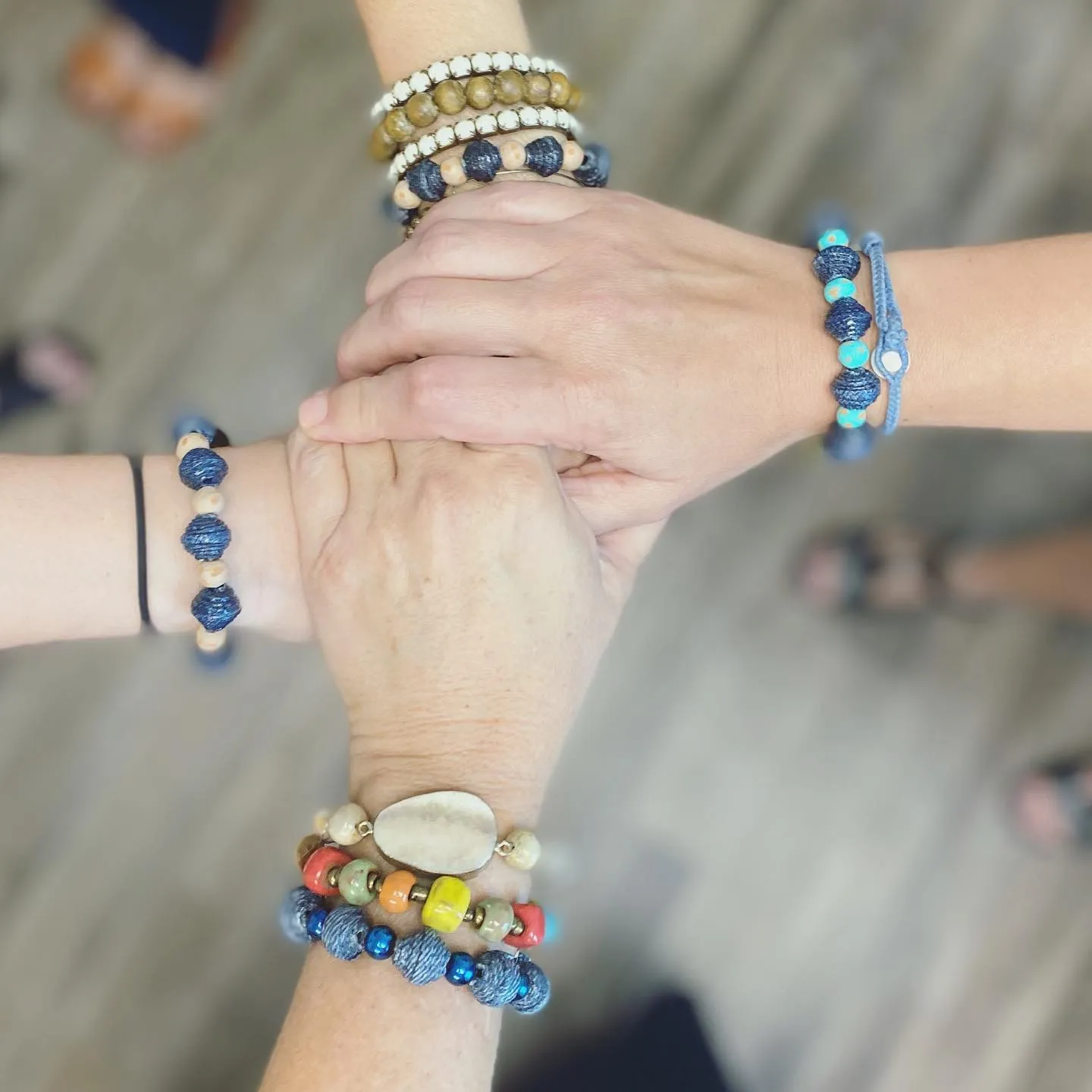 BRACELETS - Denim Beads with custom butterfly charm
