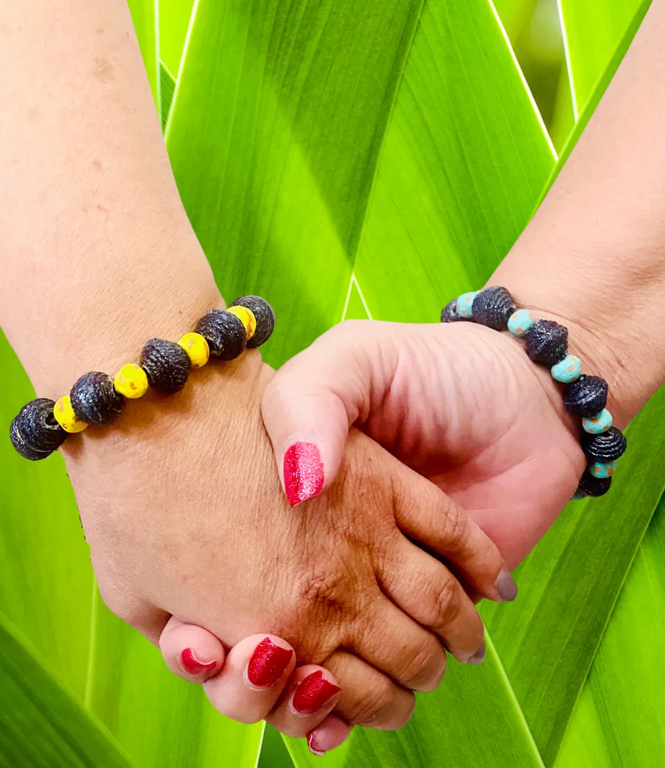 BRACELETS - Denim Beads with custom butterfly charm