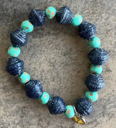 BRACELETS - Denim Beads with custom butterfly charm