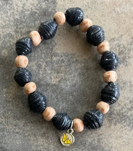 BRACELETS - Denim Beads with custom butterfly charm