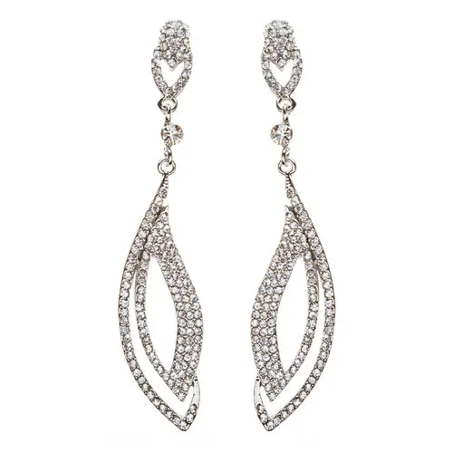 Bridal Wedding Jewelry Crystal Rhinestone Elegant Engrossed Earrings E725 Silver