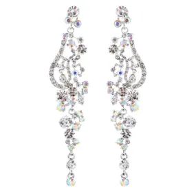 Bridal Wedding Jewelry Crystal Rhinestone Vintage Long Dangle Earring Silver