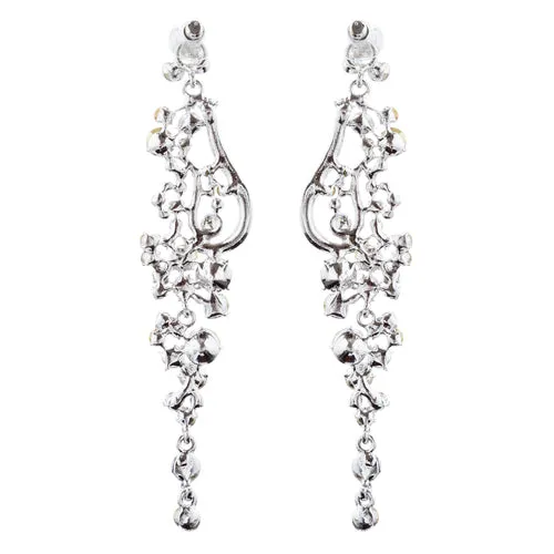 Bridal Wedding Jewelry Crystal Rhinestone Vintage Long Dangle Earring Silver