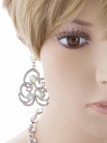 Bridal Wedding Jewelry Set Crystal Rhinestone Chunky Floral Necklace Silver AB