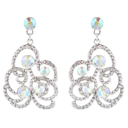 Bridal Wedding Jewelry Set Crystal Rhinestone Chunky Floral Necklace Silver AB