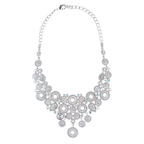 Bridal Wedding Jewelry Set Crystal Rhinestone Circle Links Necklace Silver AB