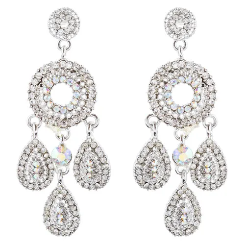 Bridal Wedding Jewelry Set Crystal Rhinestone Circle Links Necklace Silver AB
