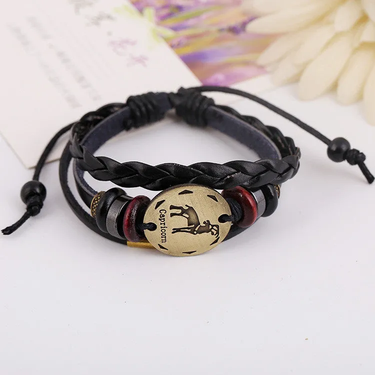 Capricornus Constellation Woven Leather Bracelet