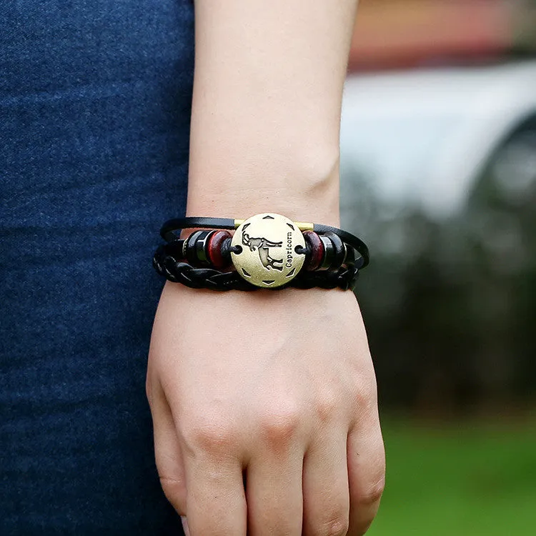 Capricornus Constellation Woven Leather Bracelet