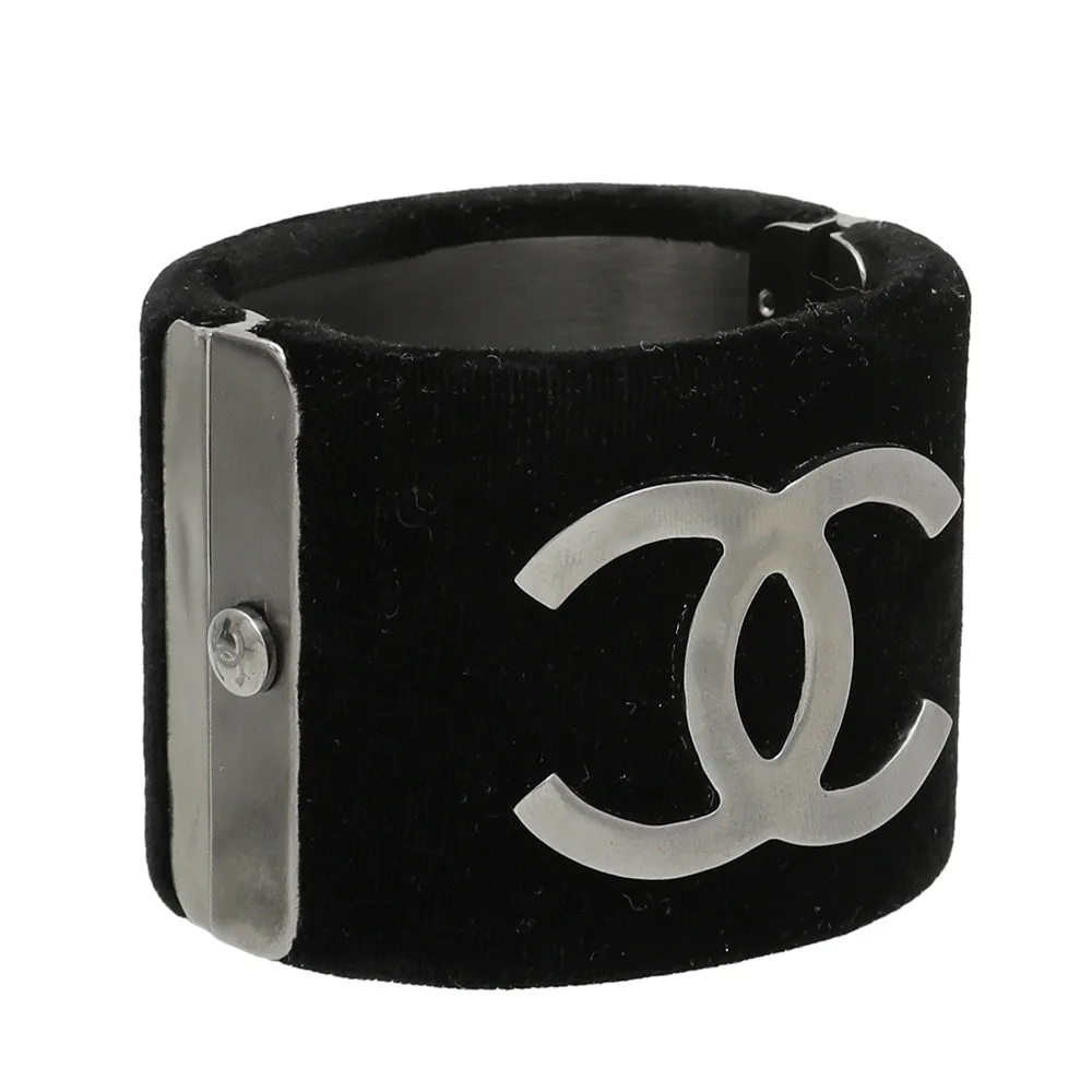 Chanel Black CC Velvet Wide Cuff Bracelet