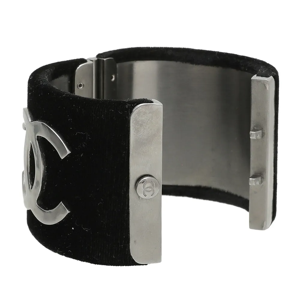 Chanel Black CC Velvet Wide Cuff Bracelet