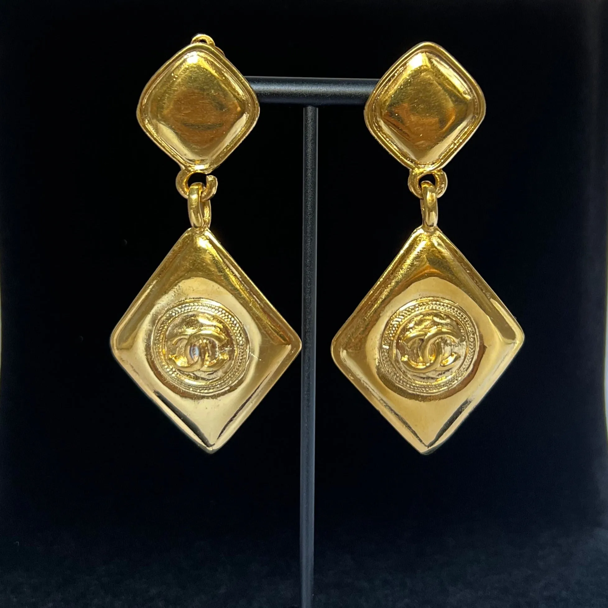 Chanel Vintage 80s Rhombus Earrings