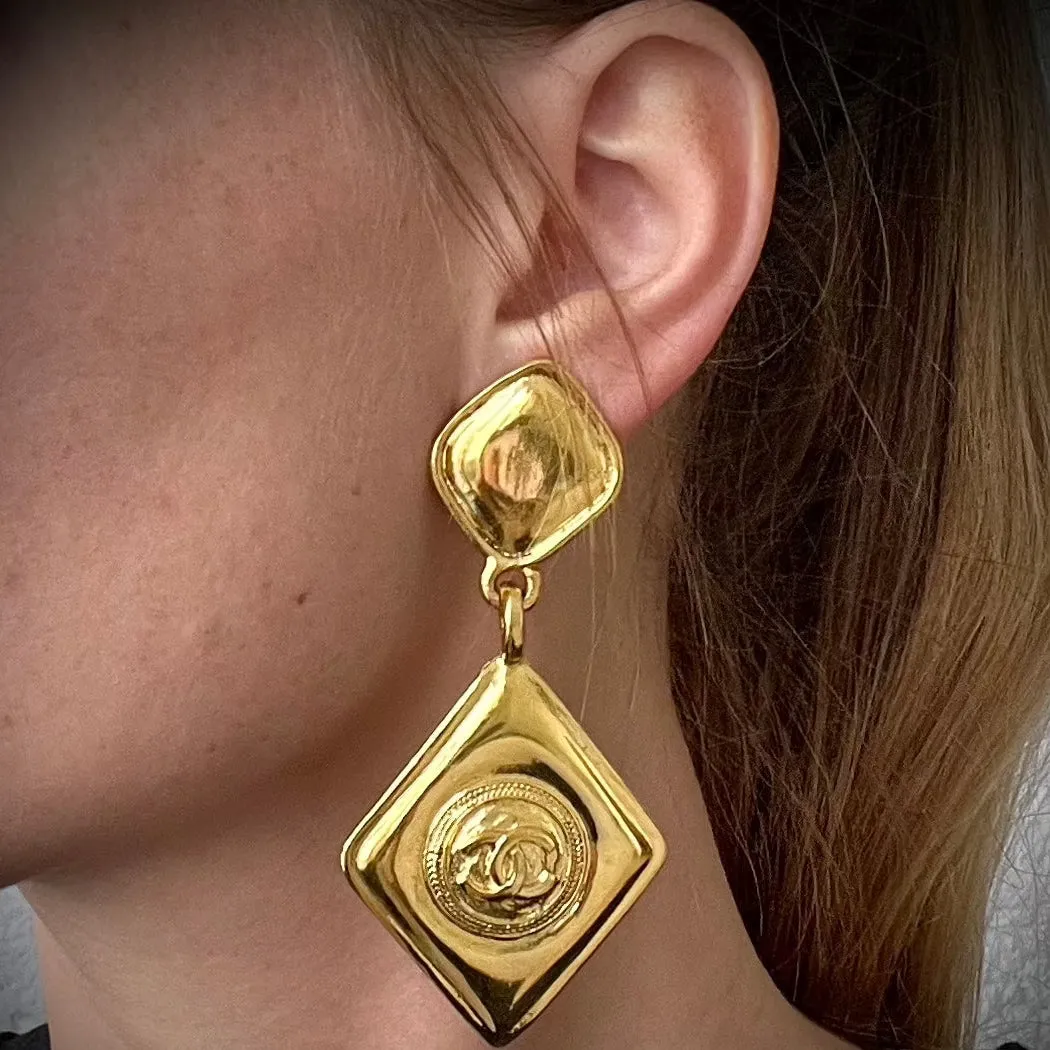 Chanel Vintage 80s Rhombus Earrings