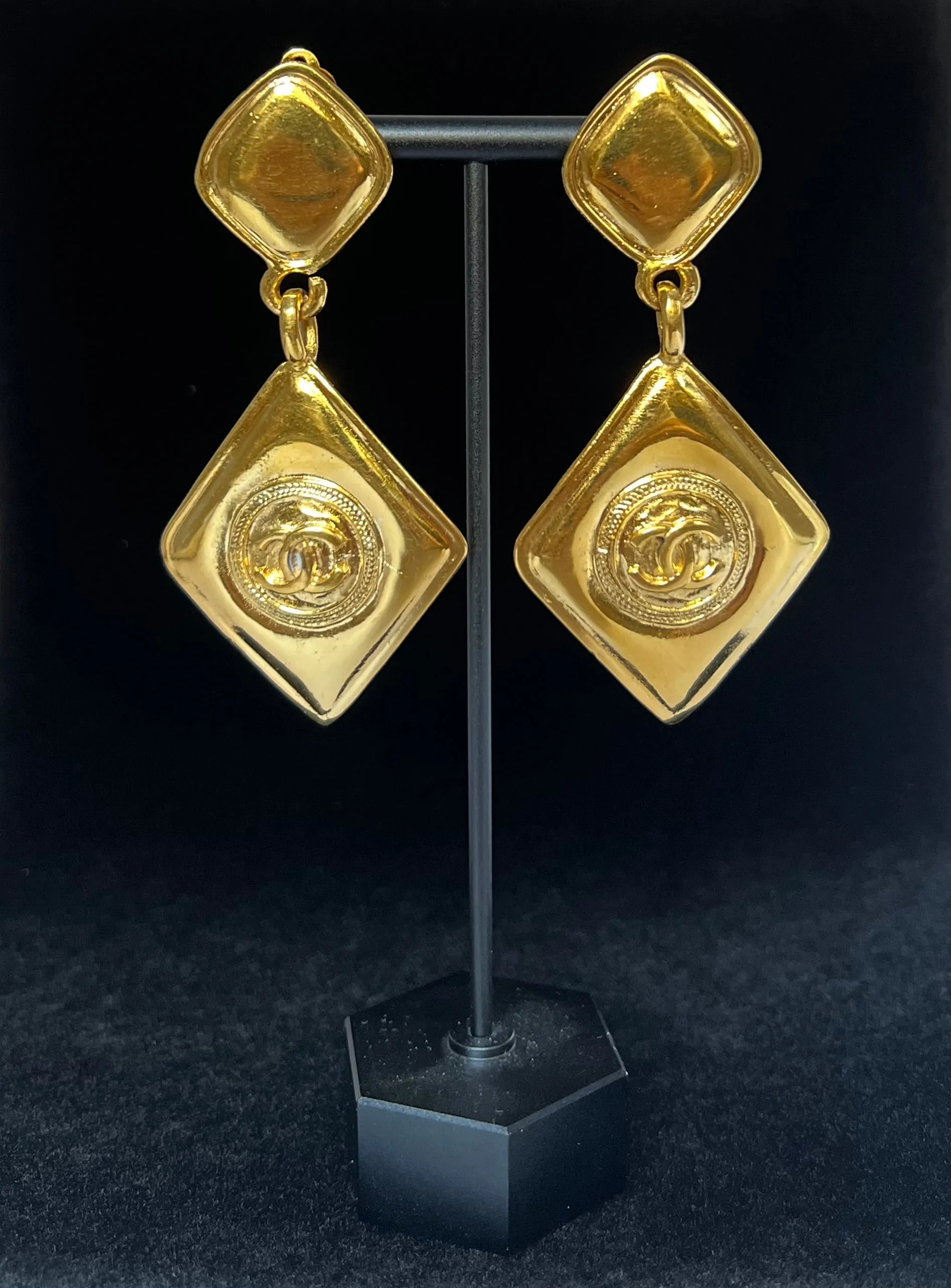Chanel Vintage 80s Rhombus Earrings