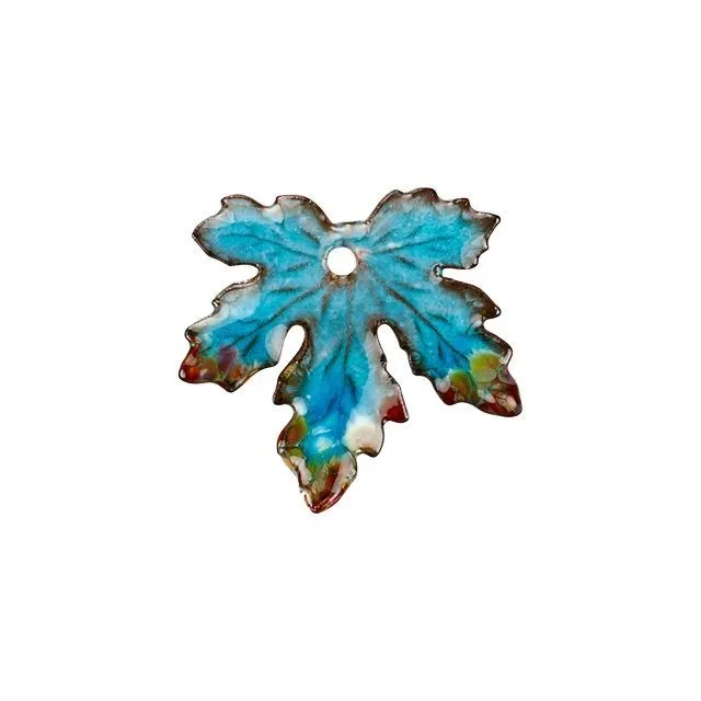 Charm, Maple Leaf 20x21mm, Enameled Brass Atlantic Blue/Green Blend, by Gardanne Beads (1 Piece)
