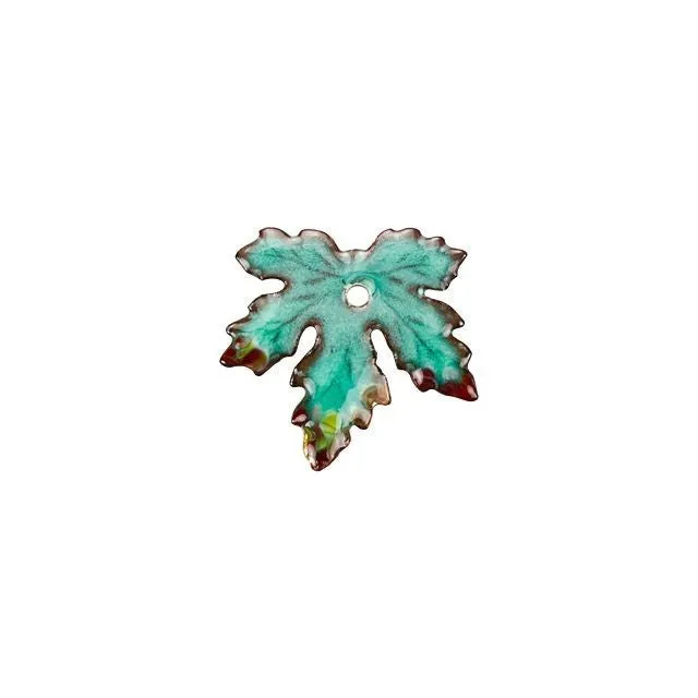 Charm, Maple Leaf 20x21mm, Enameled Brass Peppermint Green with Amber, by Gardanne Beads (1 Piece)