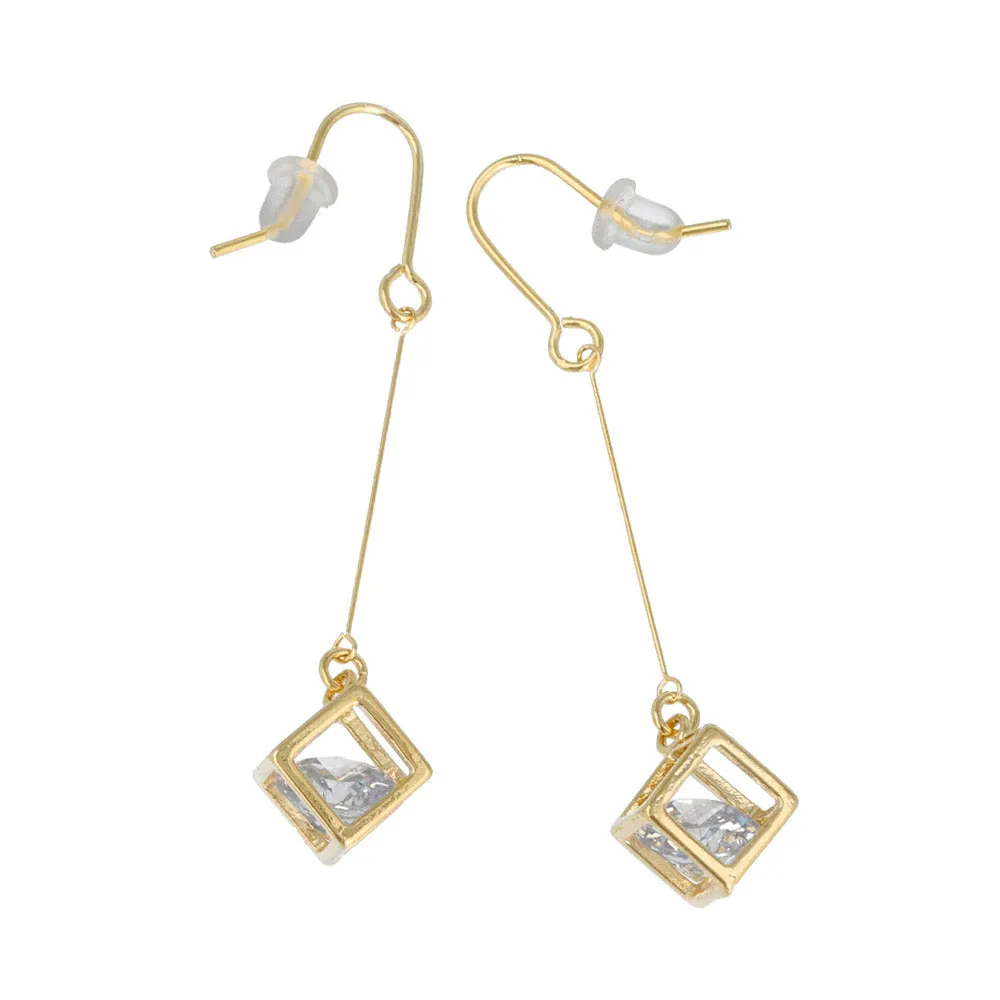 Cubic Zirconia Square Drop Earrings