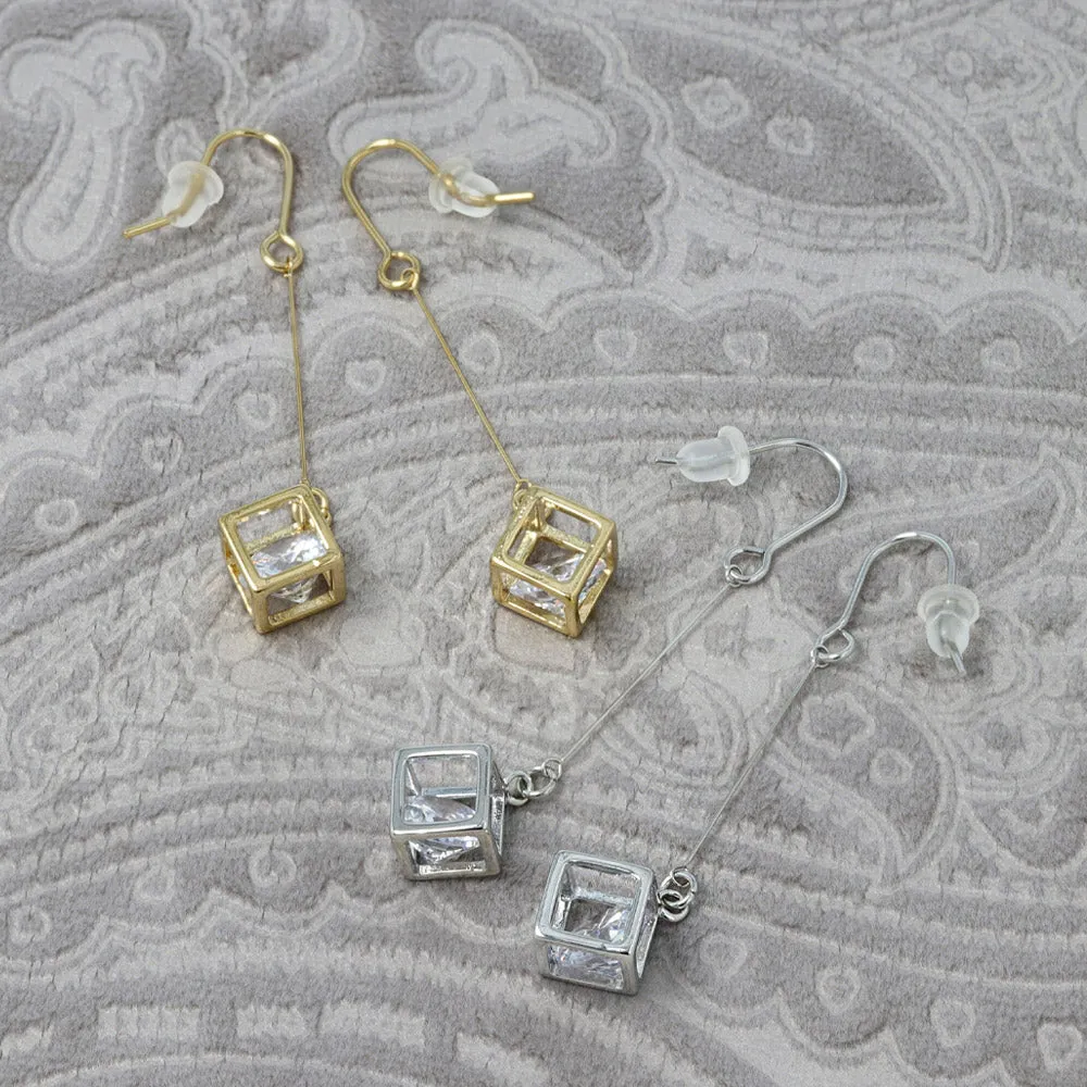 Cubic Zirconia Square Drop Earrings