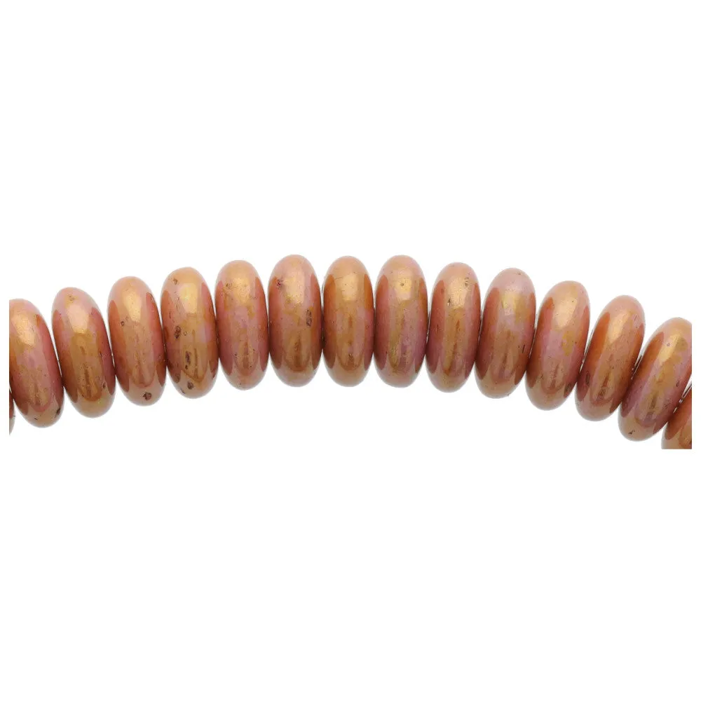 Czech Glass 6mm Golden Pinkstone Finish Opaque Disc Spacer Bead Strand by Raven's Journey