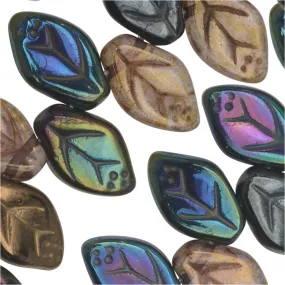 Czech Glass Beads, Leaf 12x7mm, Heavy Metals Mix (50 Pieces)