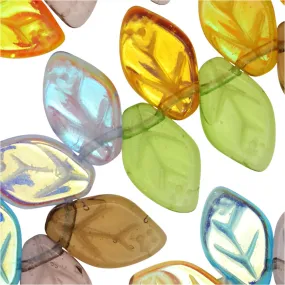 Czech Glass Beads, Leaf 12x7mm, Prairie Mix (50 Pieces)