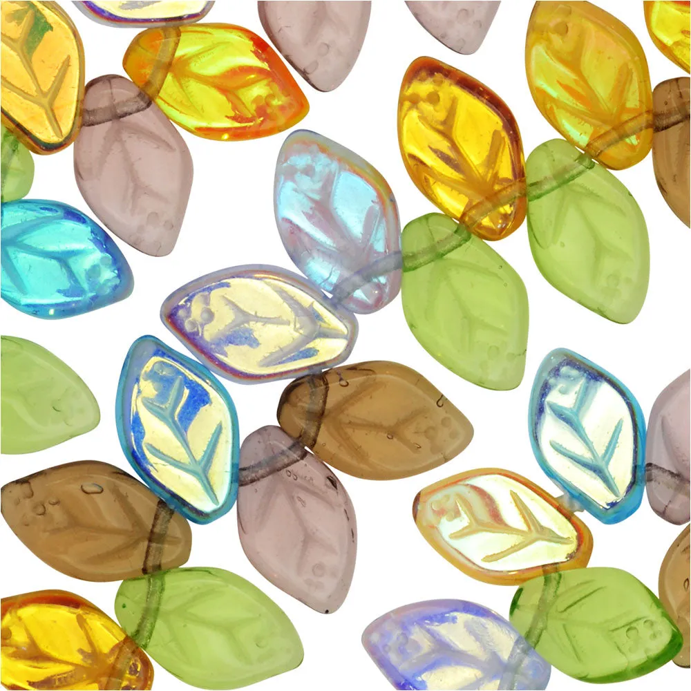 Czech Glass Beads, Leaf 12x7mm, Prairie Mix (50 Pieces)