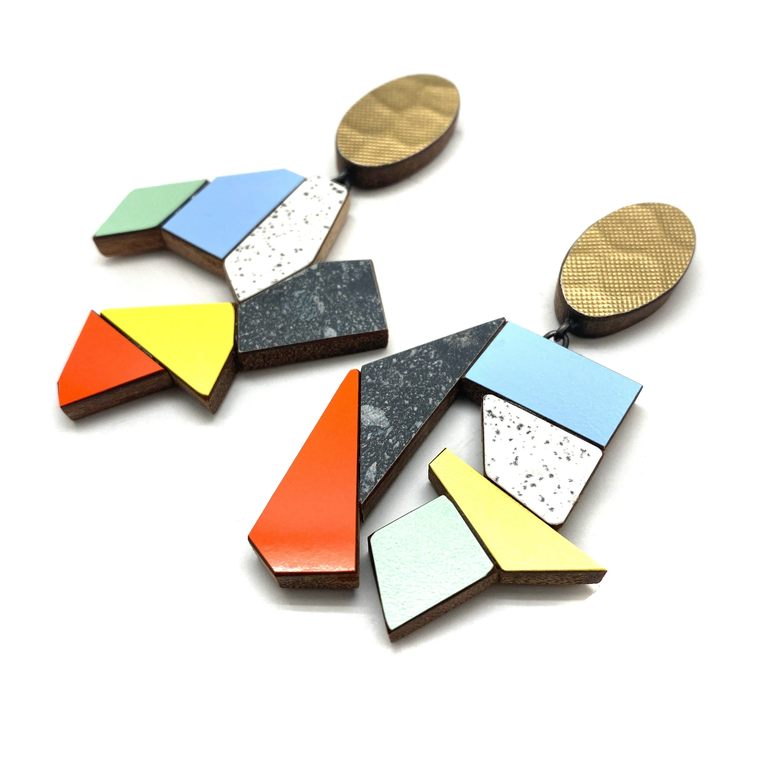 Geometric Earrings - Light Blue/Yellow/Red