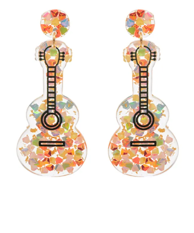 Glitter Guitar Earrings