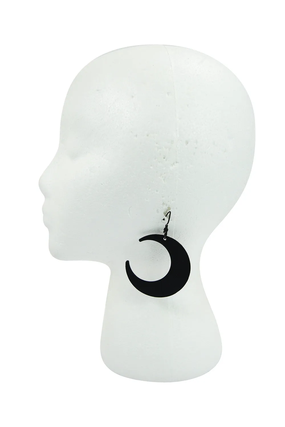 Goth Occult Gothic Luna Large Crescent Moon Matte Black Occult Witch Earrings