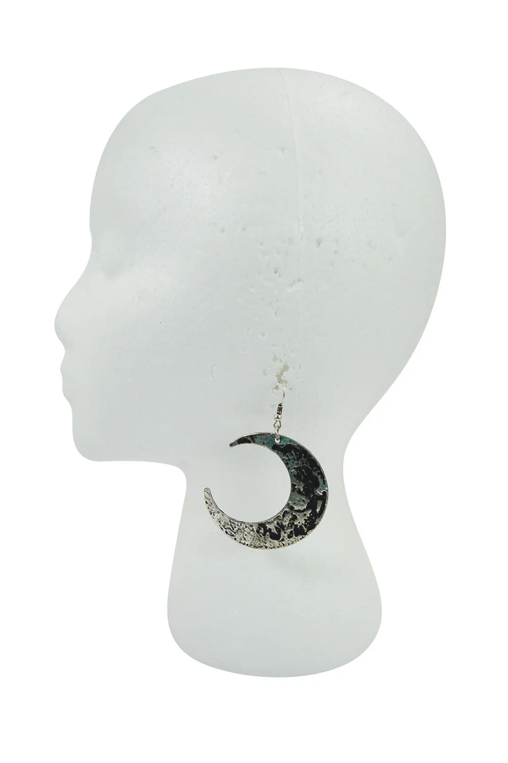Goth Occult Textured Antique Silver Luna Large Crescent Moon Occult Witch Earrings