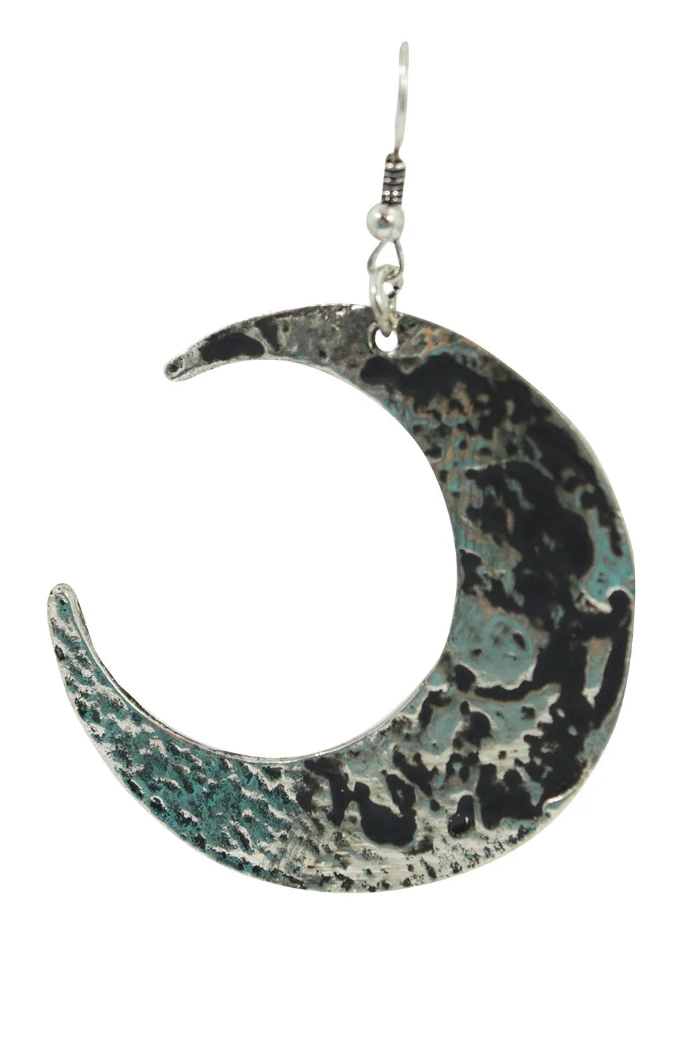 Goth Occult Textured Antique Silver Luna Large Crescent Moon Occult Witch Earrings