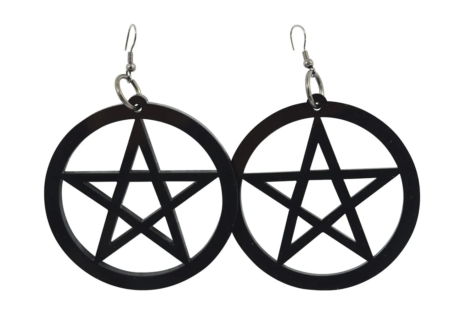 Gothic Emo Witch Wicca Oversized Black Pentagram Earrings