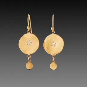 Hammered Gold Disk Earrings with Diamonds