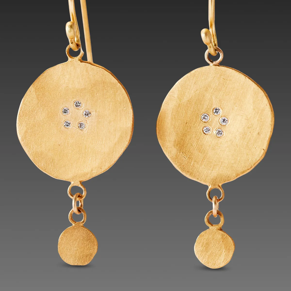 Hammered Gold Disk Earrings with Diamonds
