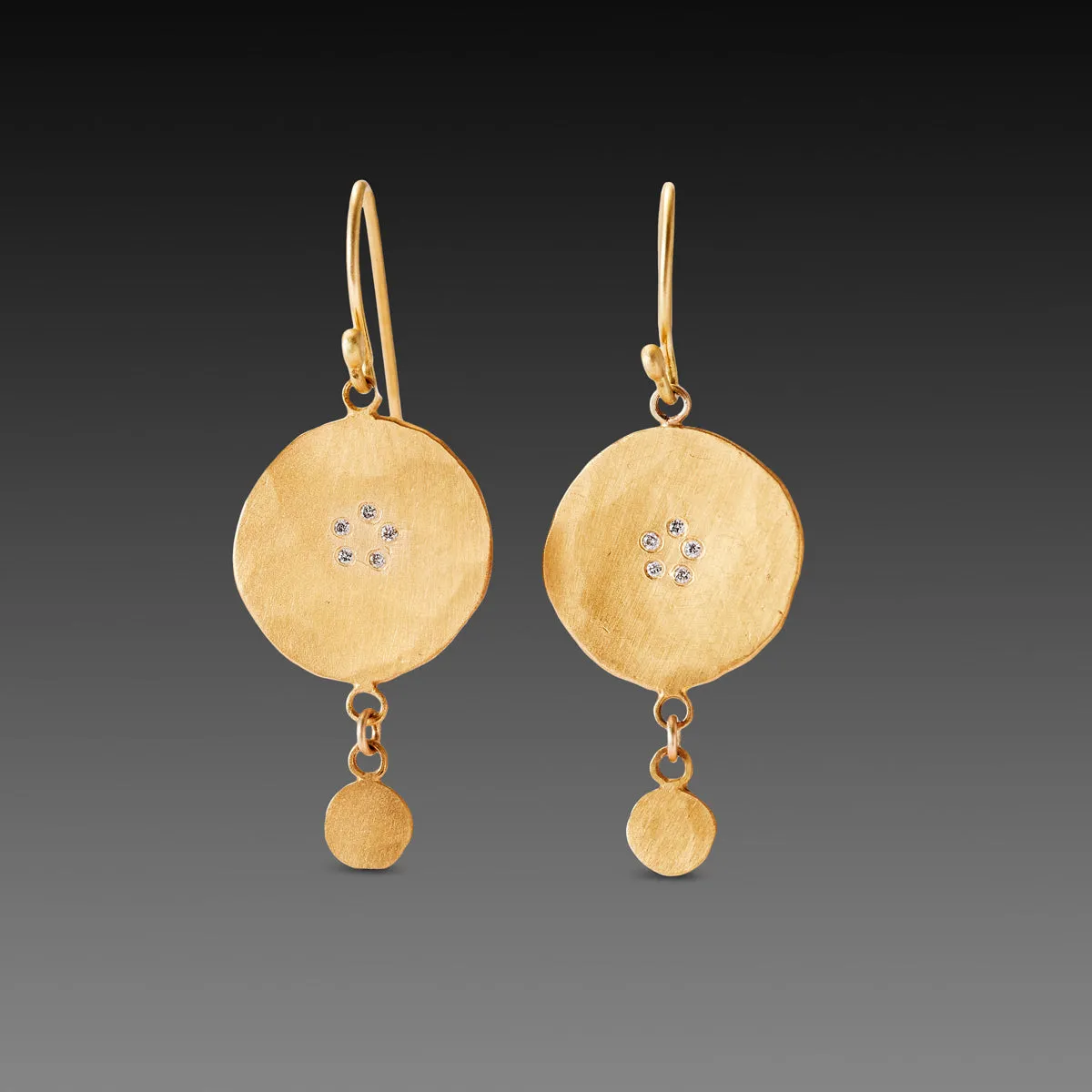 Hammered Gold Disk Earrings with Diamonds