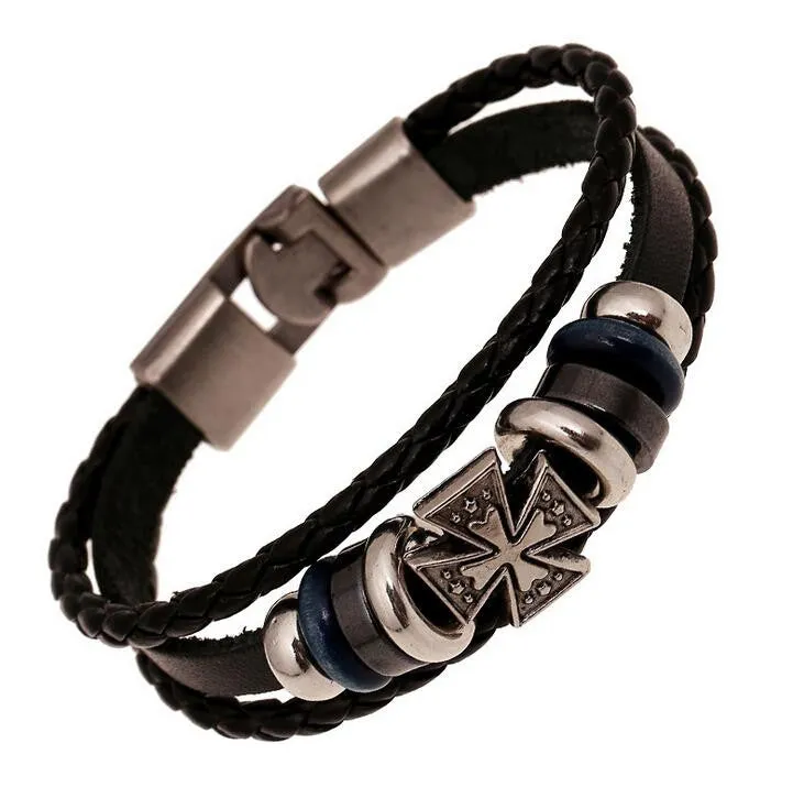 Handmade Retro PU Leather Woven Charm Bracelet Men Women Vintage Braided Bracelets Bangles Male Female Jewelry