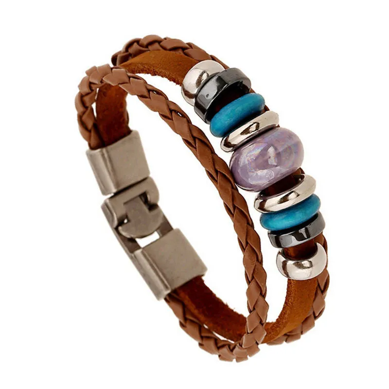 Handmade Retro PU Leather Woven Charm Bracelet Men Women Vintage Braided Bracelets Bangles Male Female Jewelry
