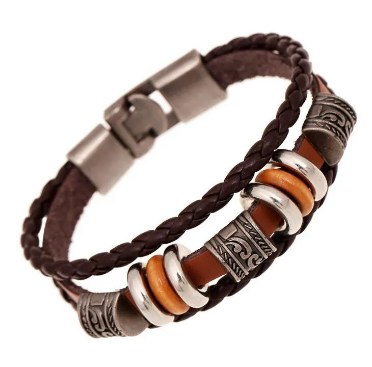 Handmade Retro PU Leather Woven Charm Bracelet Men Women Vintage Braided Bracelets Bangles Male Female Jewelry