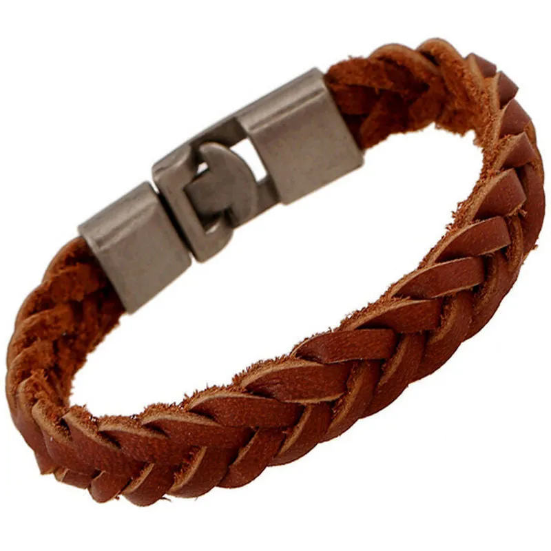 Handmade Retro PU Leather Woven Charm Bracelet Men Women Vintage Braided Bracelets Bangles Male Female Jewelry