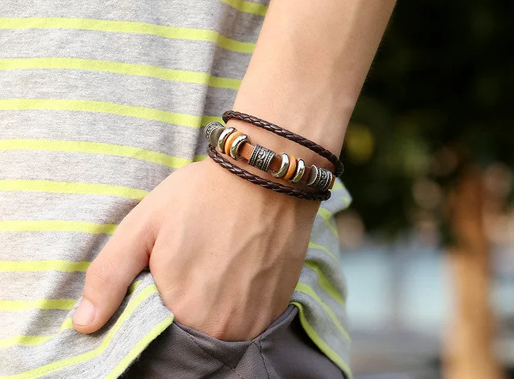 Handmade Retro PU Leather Woven Charm Bracelet Men Women Vintage Braided Bracelets Bangles Male Female Jewelry