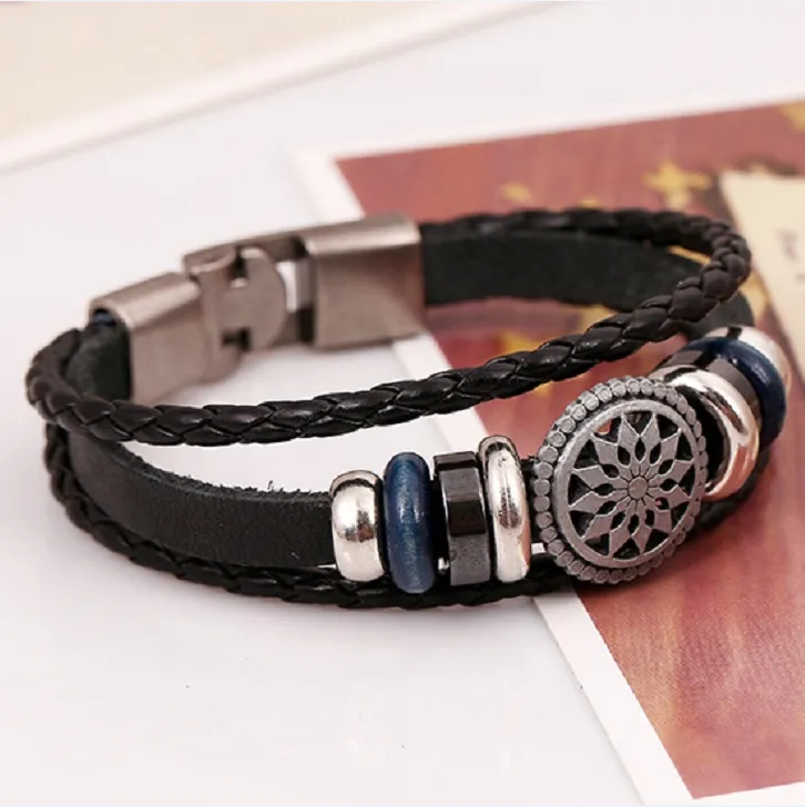 Handmade Retro PU Leather Woven Charm Bracelet Men Women Vintage Braided Bracelets Bangles Male Female Jewelry