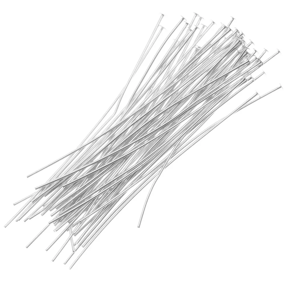 Head Pins, 2 Inches Long and 26 Gauge Thick Silver-Filled (20 Pieces)